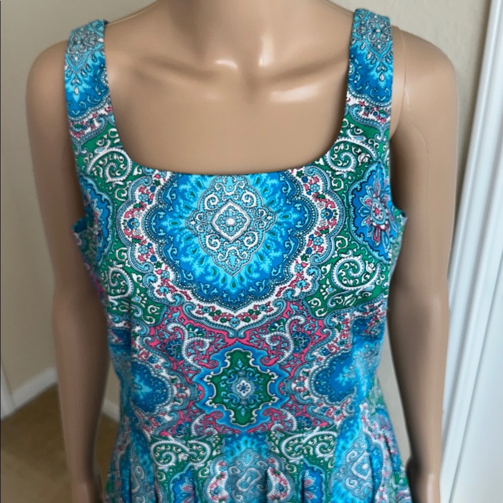 NWT TALBOT Vibrant Blue and Green Paisley Midi Dress Size 6P - Picture 5 of 12
